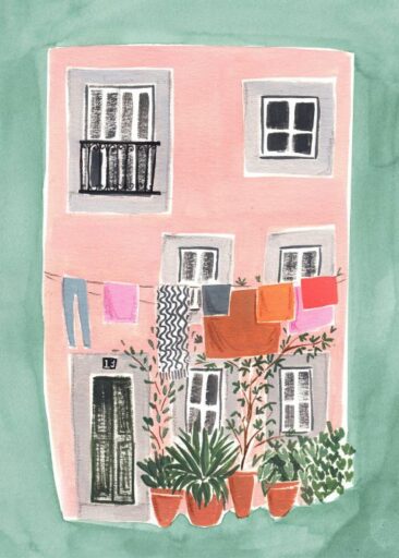 Pink house green door Emma Block